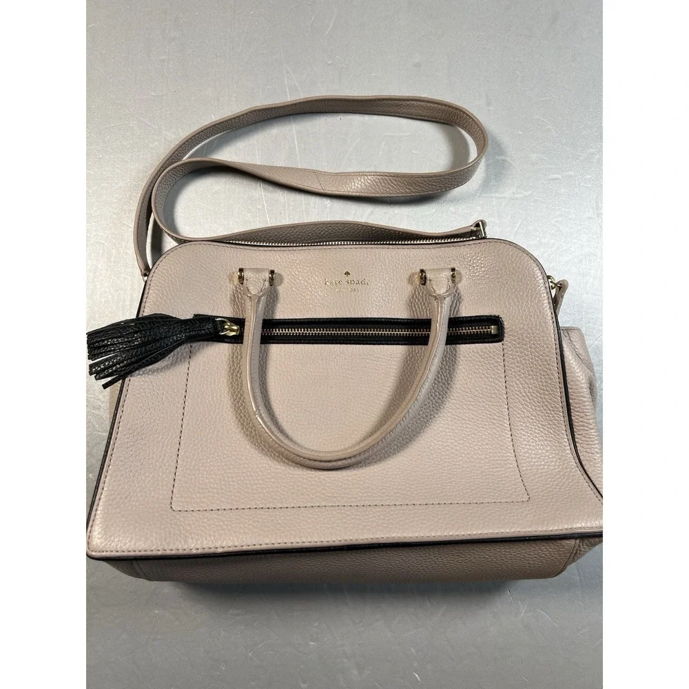 Kate Spade Kalen WKRU4074 Beige Pebbled Leather Satchel With Tassel Detail - Picture 1 of 11